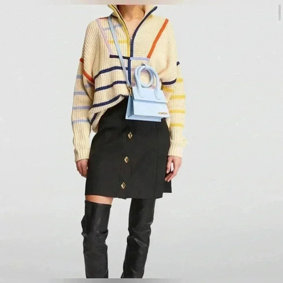 STAUD Hampton Striped Oversized Sweater S Top Turtleneck Shirt Cream Chunky Knit - Picture 4 of 8